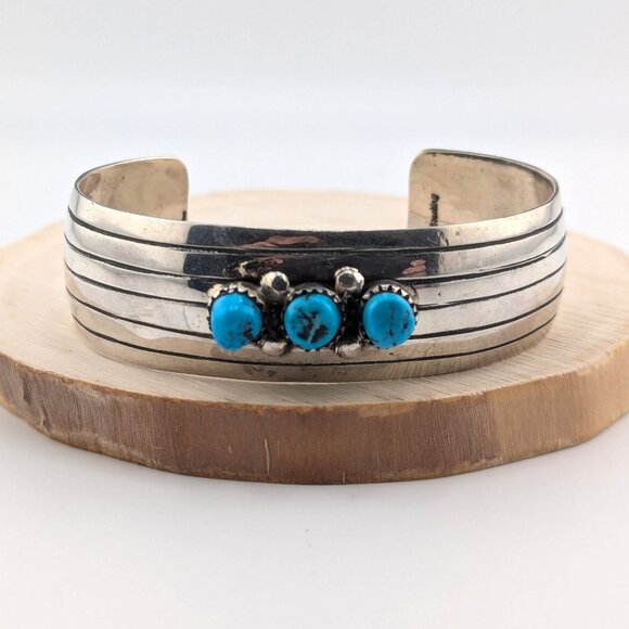 Navajo Kingman Turquoise Sterling Silver Cuff Bracelet Handmade Jewelry Sz 7** - Picture 3 of 10